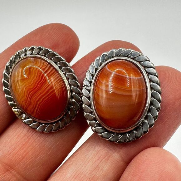 Genuine agate cuff links in solid Sterling silver, handmade in Pakistan - Picture 3 of 16